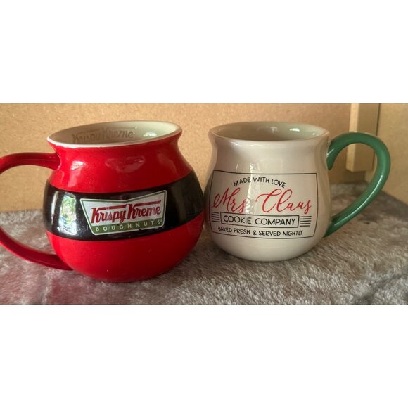 Krispy Kreme Red Santa Belt  & Mrs. Claus 16oz Coffee Mugs - Picture 1 of 10